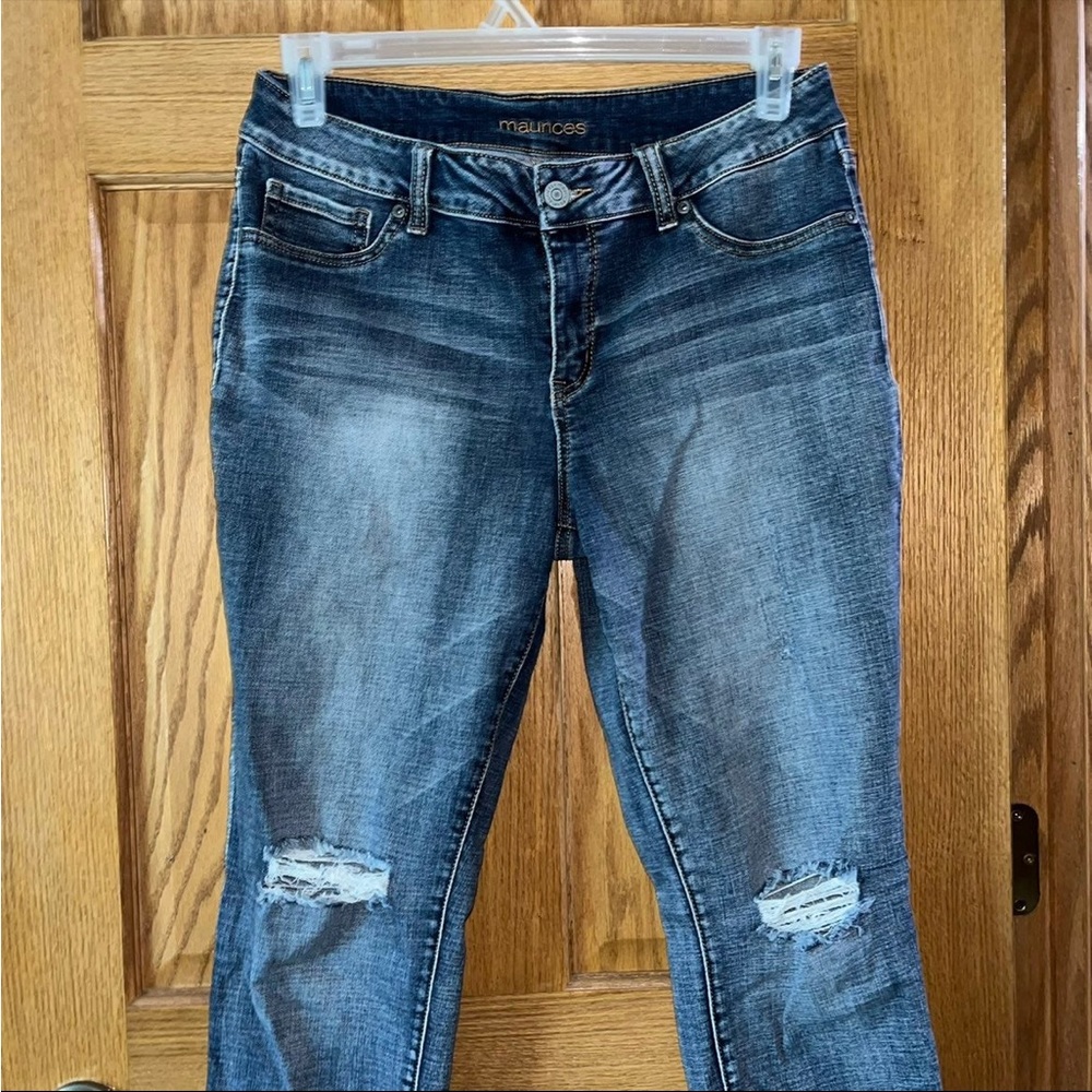 Maurices Dark Wash Ripped Jeans with Raw Cuffs sz Large-Regular